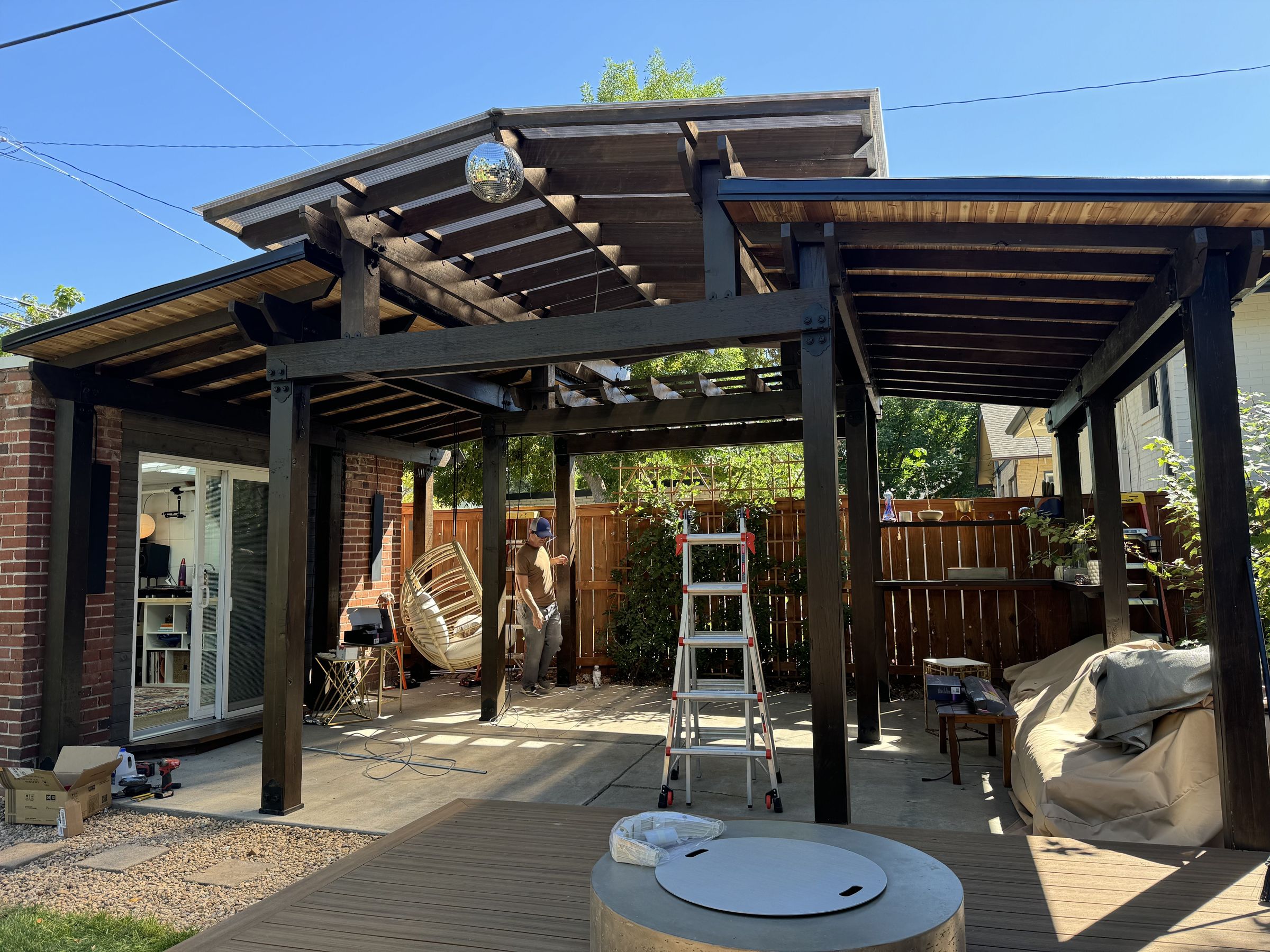 Danger Den custom outdoor wellness pergola with integrated lighting design, Denver Colorado