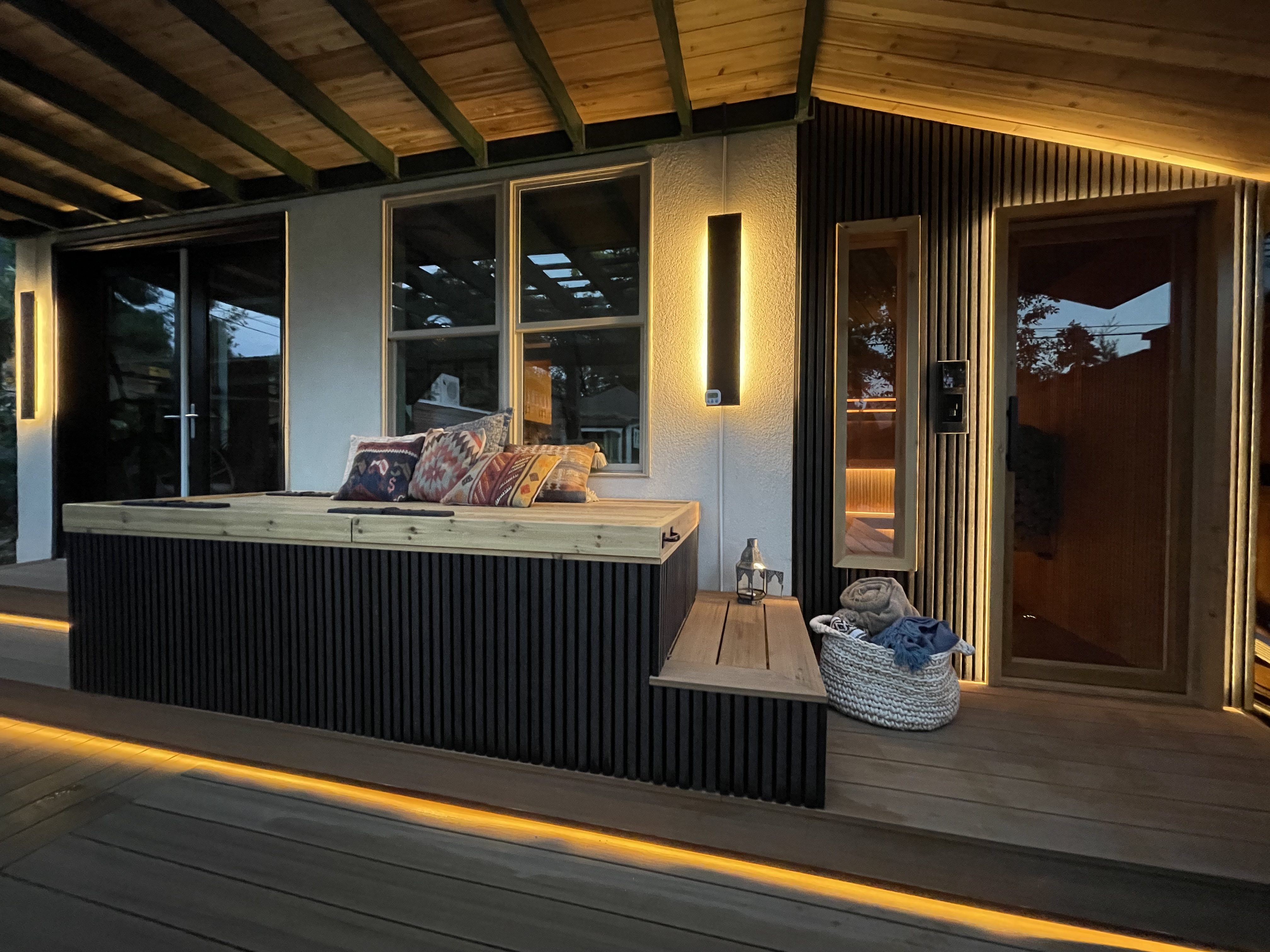 Danger Den custom outdoor wellness pergola with integrated lighting design, Denver Colorado