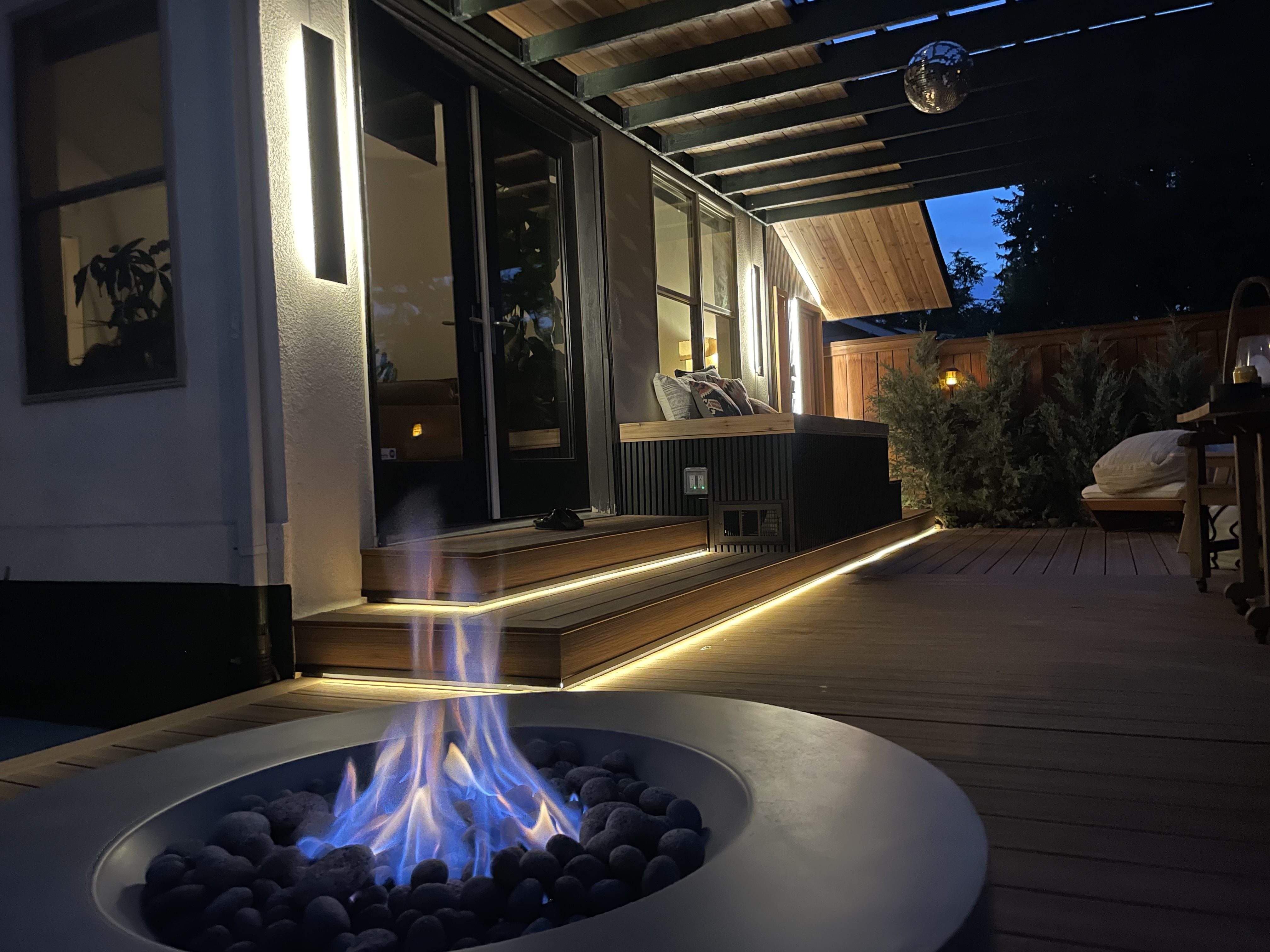 Danger Den custom outdoor wellness pergola with integrated lighting design, Denver Colorado