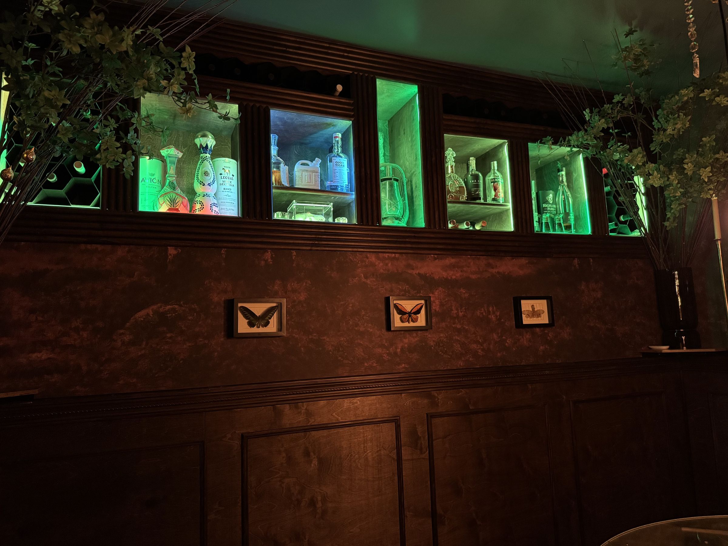Custom tequila tasting room and bar with integrated lighting and art installation, Denver Colorado